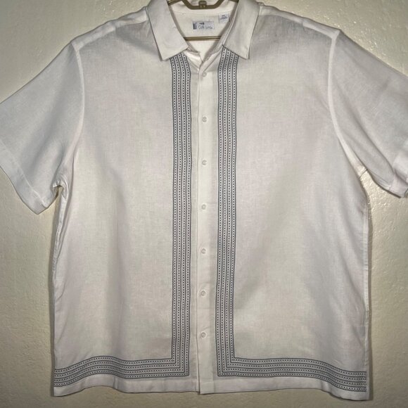 Cafe Luna Men's 2XL Dress Shirt Short Sleeve Button Up XO Design Linen/Viscose - Picture 4 of 16